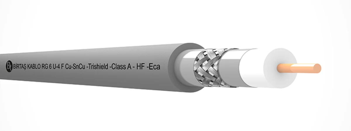 الصورة الرسمية للمقطع العرضي للكابل المحوري Birtaş Kablo RG6/U HF Trishield Class A