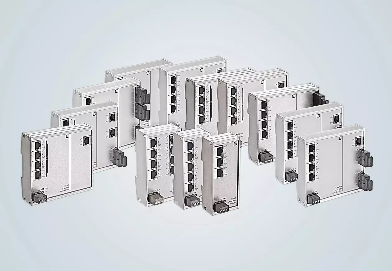 عائلة مبدّلات Ethernet الصناعية HARTING Ha-VIS eCon 2000 ذات الهيكل المسطّح
