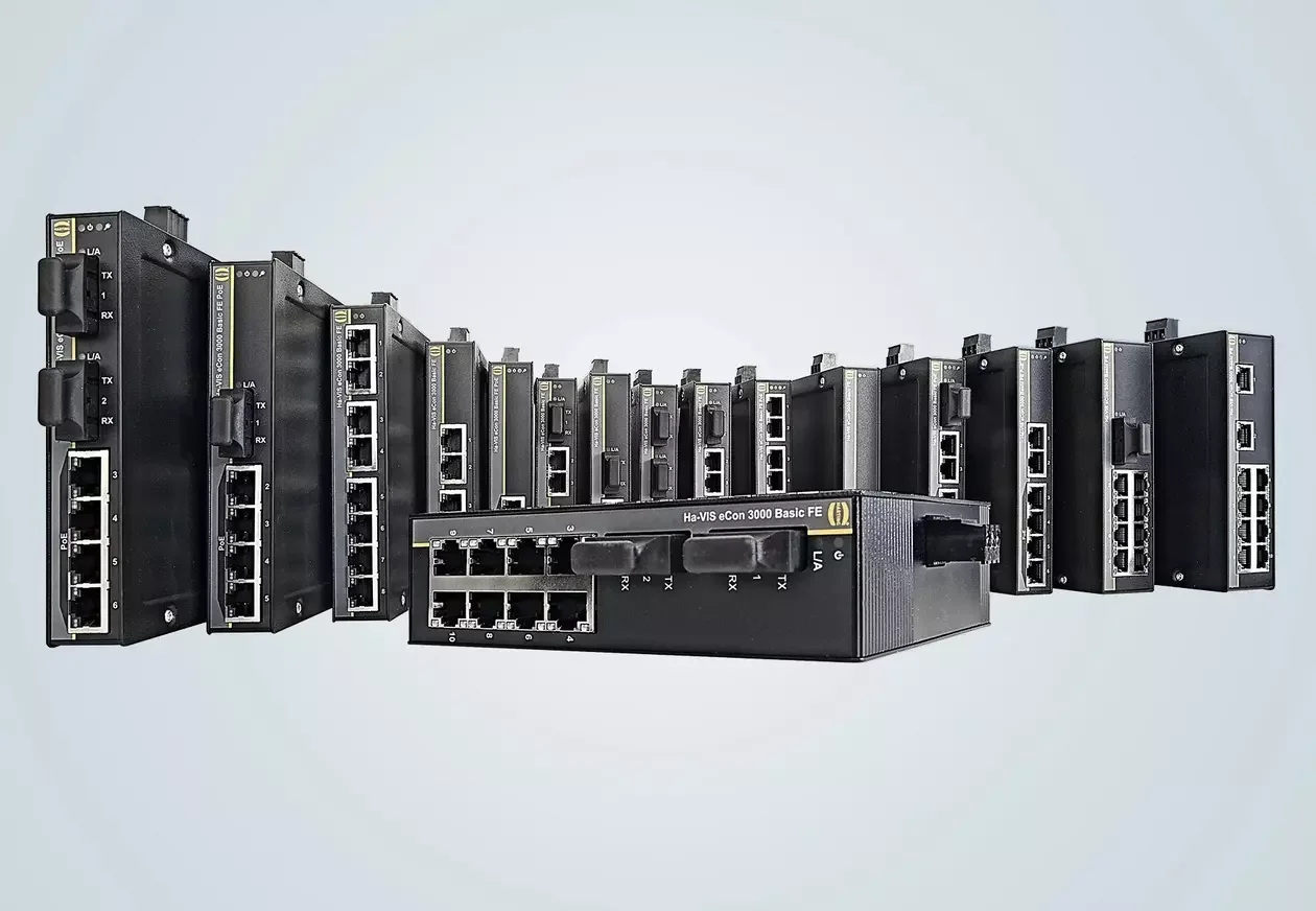 عائلة مبدّلات Ethernet الصناعية HARTING Ha-VIS eCon 3000 ذات الهيكل النحيف